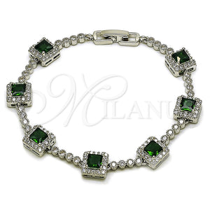 Pulsera Tennis 03.283.0526.6.07 Rodio Laminado, Diseño de Cluster, con Zirconia Cubica Verde y Blanca, Pulido, Rodinado (Grosor 08.8 MM, 8 Pulgadas de Largo)