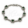 Pulsera Tennis 03.283.0526.6.07 Oro Laminado Blanco, Diseño de Cluster, con Zirconia Cubica Verde y Blanca, Pulido, Rodinado (Grosor 08.8 MM, 8 Pulgadas de Largo)