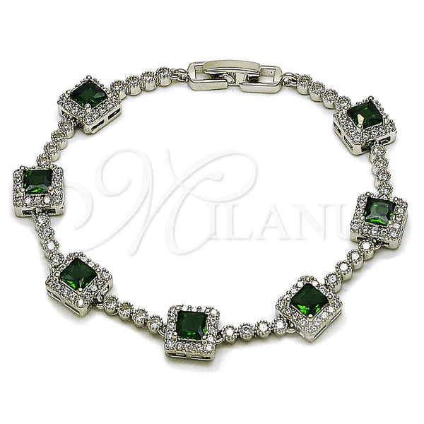 Pulsera Tennis 03.283.0526.6.07 Rodio Laminado, Diseño de Cluster, con Zirconia Cubica Verde y Blanca, Pulido, Rodinado (Grosor 08.8 MM, 8 Pulgadas de Largo)