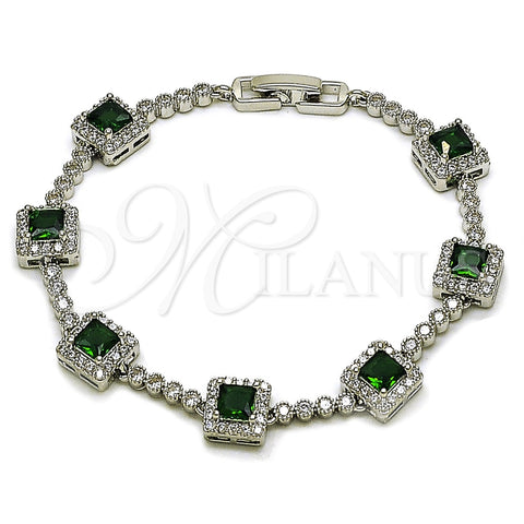 Pulsera Tennis 03.283.0526.6.07 Rodio Laminado, Diseño de Cluster, con Zirconia Cubica Verde y Blanca, Pulido, Rodinado (Grosor 08.8 MM, 8 Pulgadas de Largo)