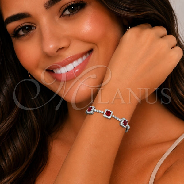 Pulsera Tennis 03.283.0526.7.07 Rodio Laminado, Diseño de Cluster, con Zirconia Cubica Granate y Blanca, Pulido, Rodinado (Grosor 08.8 MM, 8 Pulgadas de Largo)