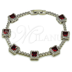 Pulsera Tennis 03.283.0526.7.07 Rodio Laminado, Diseño de Cluster, con Zirconia Cubica Granate y Blanca, Pulido, Rodinado (Grosor 08.8 MM, 8 Pulgadas de Largo)