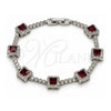 Pulsera Tennis 03.283.0526.7.07 Oro Laminado Blanco, Diseño de Cluster, con Zirconia Cubica Granate y Blanca, Pulido, Rodinado (Grosor 08.8 MM, 8 Pulgadas de Largo)