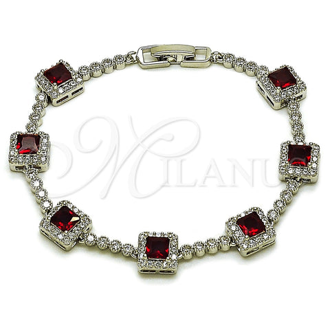 Pulsera Tennis 03.283.0526.7.07 Rodio Laminado, Diseño de Cluster, con Zirconia Cubica Granate y Blanca, Pulido, Rodinado (Grosor 08.8 MM, 8 Pulgadas de Largo)