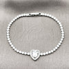 Pulsera Elegante 03.130.0036.07 Rodio Laminado, Diseño de Corazón y Cluster, con Zirconia Cubica Blanca, Pulido, Rodinado (Grosor 02.5 MM, 7 Pulgadas de Largo)