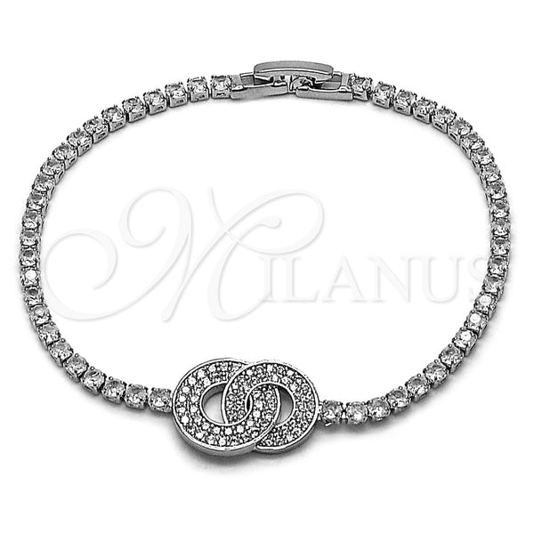 Pulsera Elegante 03.130.0037.07 Rodio Laminado, con Zirconia Cubica Blanca, Pulido, Rodinado (Grosor 02.5 MM, 7 Pulgadas de Largo)