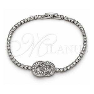 Pulsera Elegante 03.130.0037.07 Oro Laminado Blanco, con Zirconia Cubica Blanca, Pulido, Rodinado (Grosor 02.5 MM, 7 Pulgadas de Largo)