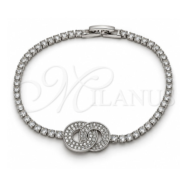 Pulsera Elegante 03.130.0037.07 Oro Laminado Blanco, con Zirconia Cubica Blanca, Pulido, Rodinado (Grosor 02.5 MM, 7 Pulgadas de Largo)