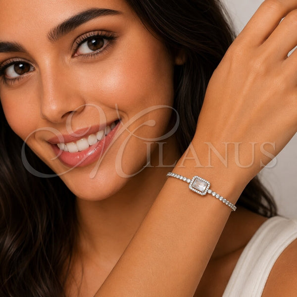 Pulsera Elegante 03.130.0038.07 Rodio Laminado, Diseño de Cluster, con Zirconia Cubica Blanca y Micro Pave Blanca, Pulido, Rodinado (Grosor 02.5 MM, 7 Pulgadas de Largo)