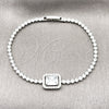 Pulsera Elegante 03.130.0038.07 Rodio Laminado, Diseño de Cluster, con Zirconia Cubica Blanca y Micro Pave Blanca, Pulido, Rodinado (Grosor 02.5 MM, 7 Pulgadas de Largo)