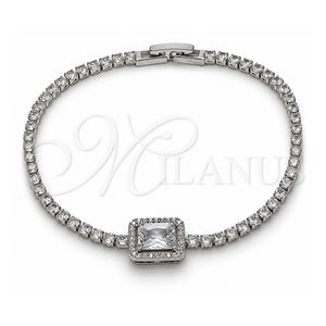 Pulsera Elegante 03.130.0038.07 Oro Laminado Blanco, Diseño de Cluster, con Zirconia Cubica Blanca y Micro Pave Blanca, Pulido, Rodinado (Grosor 02.5 MM, 7 Pulgadas de Largo)