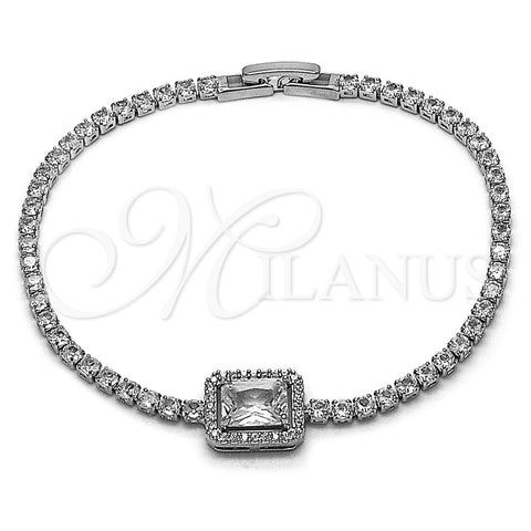 Pulsera Elegante 03.130.0038.07 Rodio Laminado, Diseño de Cluster, con Zirconia Cubica Blanca y Micro Pave Blanca, Pulido, Rodinado (Grosor 02.5 MM, 7 Pulgadas de Largo)