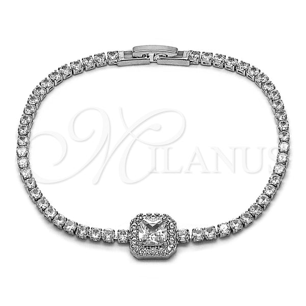 Pulsera Elegante 03.130.0039.07 Rodio Laminado, Diseño de Cluster, con Zirconia Cubica Blanca y Micro Pave Blanca, Pulido, Rodinado (Grosor 02.5 MM, 7 Pulgadas de Largo)