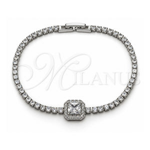 Pulsera Elegante 03.130.0039.07 Oro Laminado Blanco, Diseño de Cluster, con Zirconia Cubica Blanca y Micro Pave Blanca, Pulido, Rodinado (Grosor 02.5 MM, 7 Pulgadas de Largo)