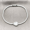 Pulsera Elegante 03.130.0040.07 Rodio Laminado, Diseño de Gota y Cluster, con Zirconia Cubica Blanca y Micro Pave Blanca, Pulido, Rodinado (Grosor 02.5 MM, 7 Pulgadas de Largo)