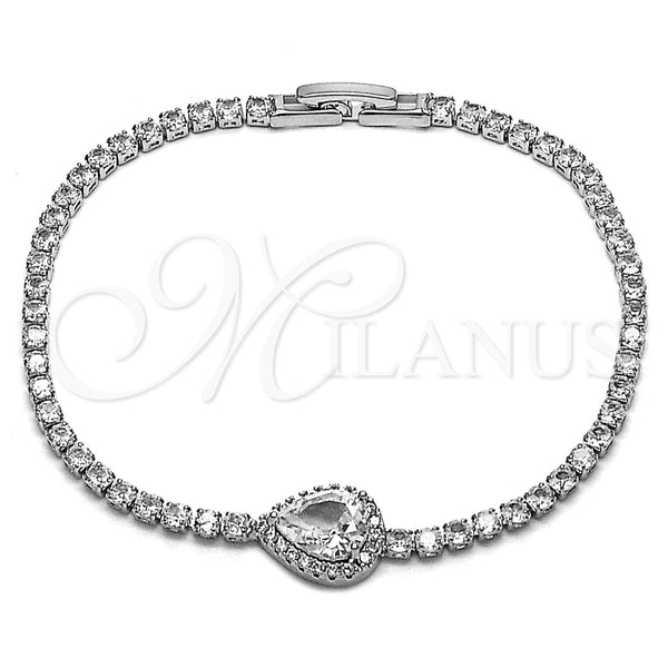 Pulsera Elegante 03.130.0040.07 Rodio Laminado, Diseño de Gota y Cluster, con Zirconia Cubica Blanca y Micro Pave Blanca, Pulido, Rodinado (Grosor 02.5 MM, 7 Pulgadas de Largo)