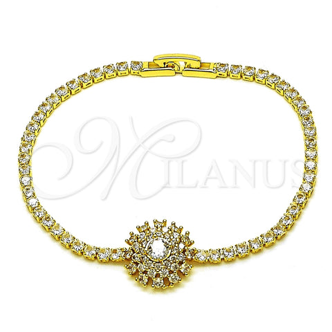 Pulsera Elegante 03.130.0042.07 Oro Laminado, Diseño de Flor, con Zirconia Cubica Blanca, Pulido, Tono Dorado (Grosor 02.5 MM, 7 Pulgadas de Largo)