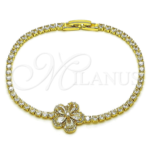 Pulsera Elegante 03.130.0043.07 Oro Laminado, Diseño de Flor y Gota, con Zirconia Cubica Blanca, Pulido, Tono Dorado (Grosor 02.5 MM, 7 Pulgadas de Largo)