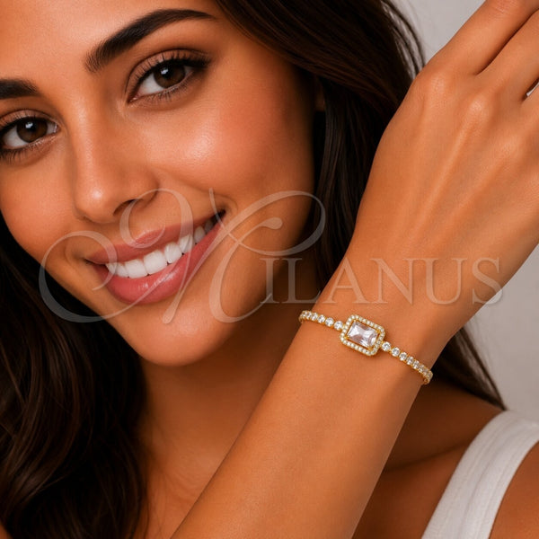 Pulsera Elegante 03.130.0038.1.07 Oro Laminado, Diseño de Cluster, con Zirconia Cubica Blanca y Micro Pave Blanca, Pulido, Tono Dorado (Grosor 02.5 MM, 7 Pulgadas de Largo)