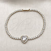 Pulsera Elegante 03.130.0036.1.07 Oro Laminado, Diseño de Corazón y Cluster, con Zirconia Cubica Blanca, Pulido, Tono Dorado (Grosor 02.5 MM, 7 Pulgadas de Largo)