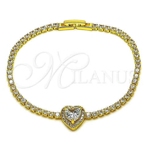 Pulsera Elegante 03.130.0036.1.07 Oro Laminado, Diseño de Corazón y Cluster, con Zirconia Cubica Blanca, Pulido, Tono Dorado (Grosor 02.5 MM, 7 Pulgadas de Largo)