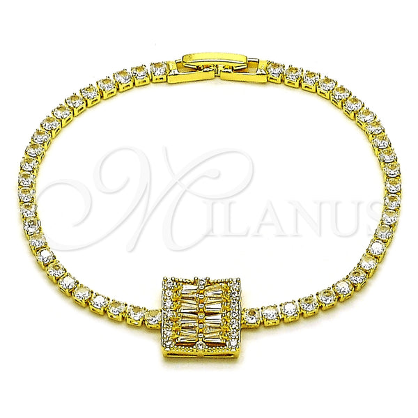 Pulsera Elegante 03.130.0044.07 Oro Laminado, Diseño de Baguette, con Zirconia Cubica Blanca, Pulido, Tono Dorado (Grosor 02.5 MM, 7 Pulgadas de Largo)