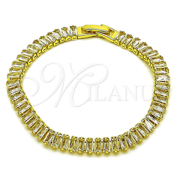 Pulsera Tennis 03.130.0045.07 Oro Laminado, Diseño de Baguette, con Zirconia Cubica Blanca, Pulido, Tono Dorado (Grosor 06 MM, 7 Pulgadas de Largo)