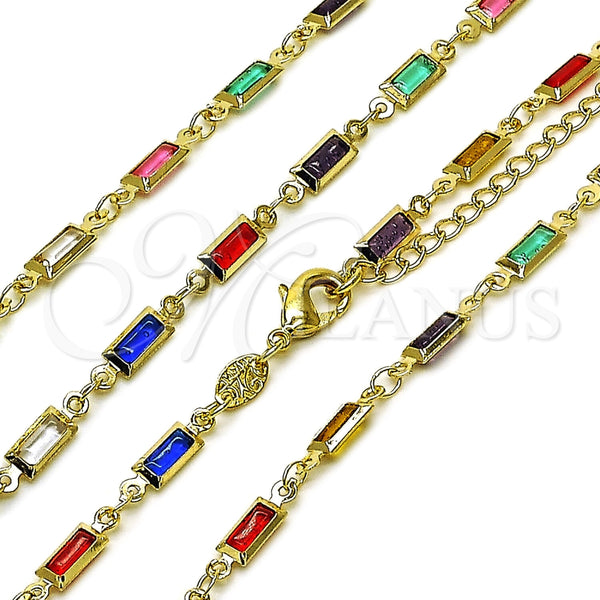 Gargantilla Elegante 03.386.0019.16 Oro Laminado, Diseño de Baguette, con Cristal Multicolor, Pulido, Tono Dorado (Grosor 03.8 MM, 16 Pulgadas de Largo)