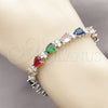 Pulsera Tennis 03.460.0001.07 Rodio Laminado, Diseño de Gota, con Zirconia Cubica Multicolor y Blanca, Pulido, Rodinado (Grosor 07.2 MM, 8 Pulgadas de Largo)