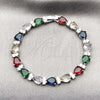 Pulsera Tennis 03.460.0001.07 Rodio Laminado, Diseño de Gota, con Zirconia Cubica Multicolor y Blanca, Pulido, Rodinado (Grosor 07.2 MM, 8 Pulgadas de Largo)