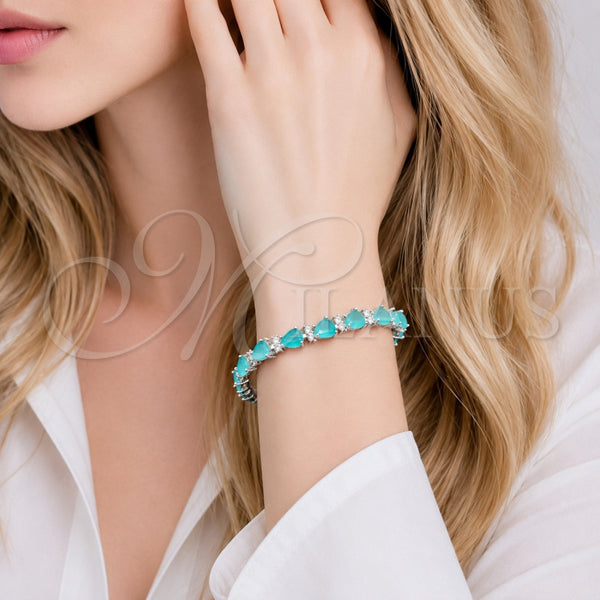 Pulsera Tennis 03.460.0001.1.07 Rodio Laminado, Diseño de Gota, con Zirconia Cubica Turquoise, Pulido, Rodinado (Grosor 07.2 MM, 8 Pulgadas de Largo)