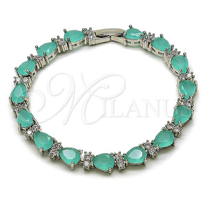Pulsera Tennis 03.460.0001.1.07 Rodio Laminado, Diseño de Gota, con Zirconia Cubica Turquoise, Pulido, Rodinado (Grosor 07.2 MM, 8 Pulgadas de Largo)