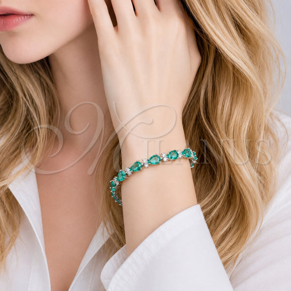 Pulsera Tennis 03.460.0001.2.07 Rodio Laminado, Diseño de Gota, con Zirconia Cubica Topacio Azul y Blanca, Pulido, Rodinado (Grosor 07.2 MM, 8 Pulgadas de Largo)