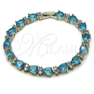 Pulsera Tennis 03.460.0001.3.07 Rodio Laminado, Diseño de Gota, con Zirconia Cubica Indicolite y Blanca, Pulido, Rodinado (Grosor 07.2 MM, 8 Pulgadas de Largo)