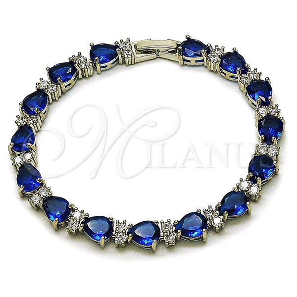 Pulsera Tennis 03.460.0001.4.07 Rodio Laminado, Diseño de Gota, con Zirconia Cubica Zafiro Azul y Blanca, Pulido, Rodinado (Grosor 07.2 MM, 8 Pulgadas de Largo)