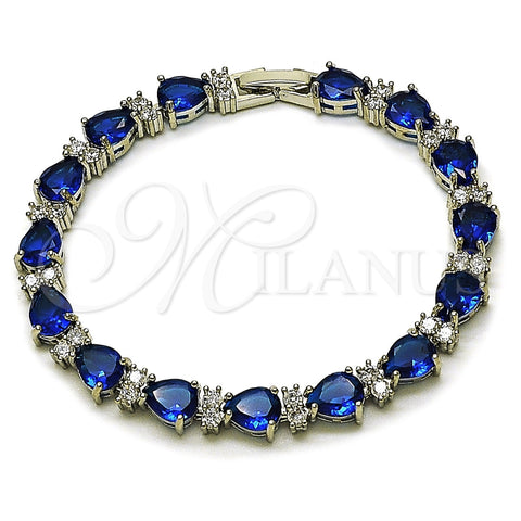 Pulsera Tennis 03.460.0001.4.07 Rodio Laminado, Diseño de Gota, con Zirconia Cubica Zafiro Azul y Blanca, Pulido, Rodinado (Grosor 07.2 MM, 8 Pulgadas de Largo)
