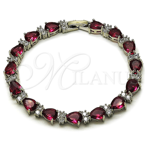 Pulsera Tennis 03.460.0001.5.07 Rodio Laminado, Diseño de Gota, con Zirconia Cubica Rubi y Blanca, Pulido, Rodinado (Grosor 07.2 MM, 8 Pulgadas de Largo)