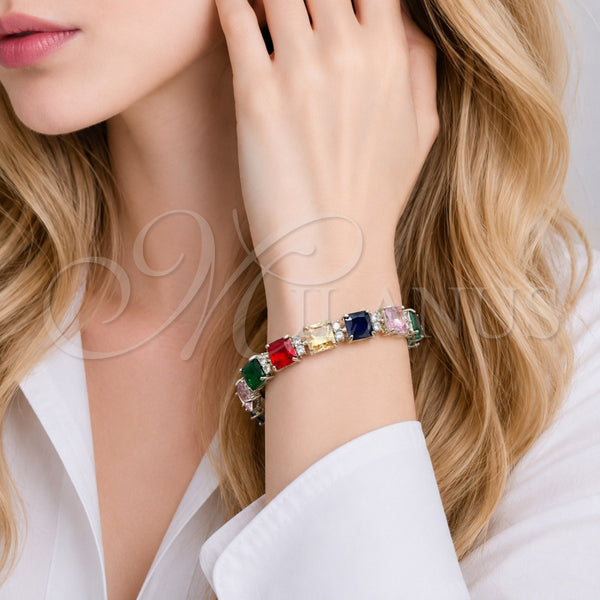Pulsera Tennis 03.460.0002.07 Rodio Laminado, con Zirconia Cubica Multicolor y Blanca, Pulido, Rodinado (Grosor 08.8 MM, 7 Pulgadas de Largo)