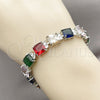 Pulsera Tennis 03.460.0002.07 Rodio Laminado, con Zirconia Cubica Multicolor y Blanca, Pulido, Rodinado (Grosor 08.8 MM, 7 Pulgadas de Largo)