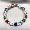 Pulsera Tennis 03.460.0002.07 Rodio Laminado, con Zirconia Cubica Multicolor y Blanca, Pulido, Rodinado (Grosor 08.8 MM, 7 Pulgadas de Largo)