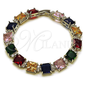 Pulsera Tennis 03.460.0002.07 Rodio Laminado, con Zirconia Cubica Multicolor y Blanca, Pulido, Rodinado (Grosor 08.8 MM, 7 Pulgadas de Largo)