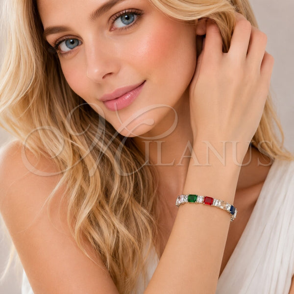 Pulsera Tennis 03.460.0003.07 Rodio Laminado, con Zirconia Cubica Multicolor y Blanca, Pulido, Rodinado (Grosor 06.8 MM, 7 Pulgadas de Largo)