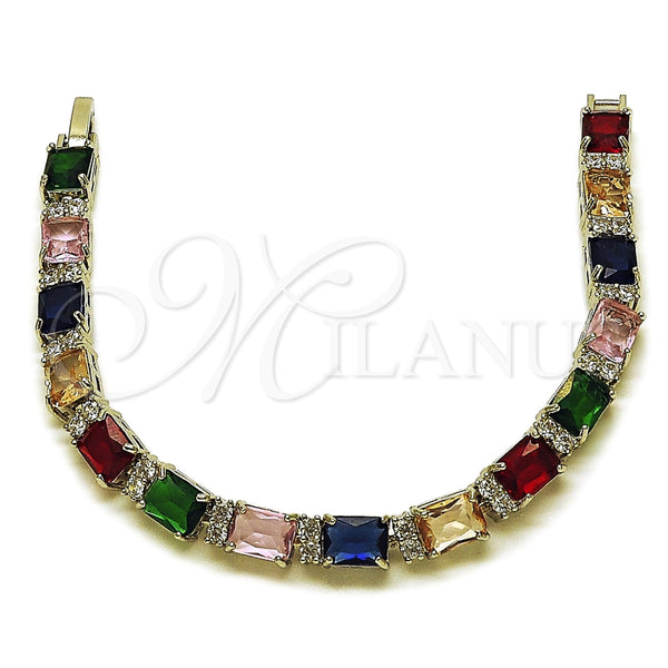 Pulsera Tennis 03.460.0003.07 Rodio Laminado, con Zirconia Cubica Multicolor y Blanca, Pulido, Rodinado (Grosor 06.8 MM, 7 Pulgadas de Largo)