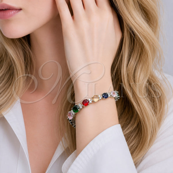 Pulsera Tennis 03.460.0005.07 Rodio Laminado, con Zirconia Cubica Multicolor y Blanca, Pulido, Rodinado (Grosor 07.8 MM, 7 Pulgadas de Largo)