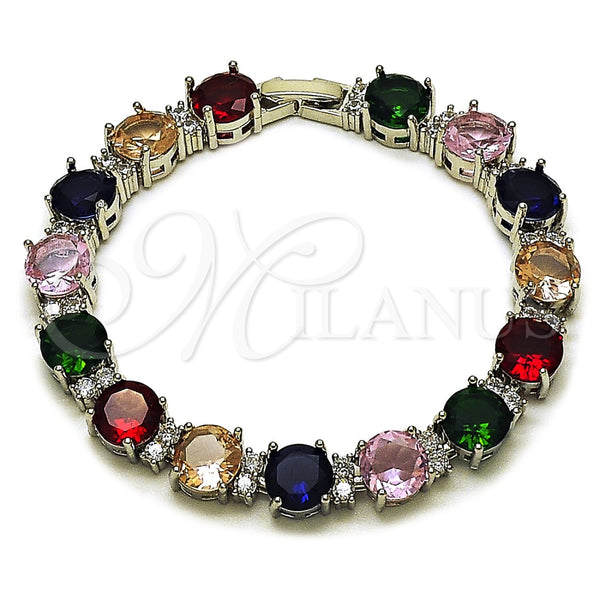 Pulsera Tennis 03.460.0005.07 Rodio Laminado, con Zirconia Cubica Multicolor y Blanca, Pulido, Rodinado (Grosor 07.8 MM, 7 Pulgadas de Largo)