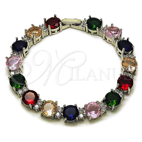 Pulsera Tennis 03.460.0005.07 Rodio Laminado, con Zirconia Cubica Multicolor y Blanca, Pulido, Rodinado (Grosor 07.8 MM, 7 Pulgadas de Largo)