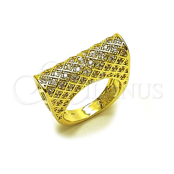 Anillo Multi Piedra 01.283.0068.07 Oro Laminado, Diseño de Herradura, con Zirconia Cubica Blanca, Pulido, Tono Dorado (Tamaño 7)