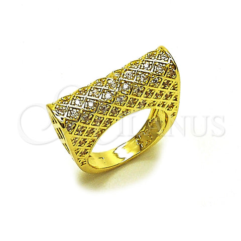 Anillo Multi Piedra 01.283.0068.07 Oro Laminado, Diseño de Herradura, con Zirconia Cubica Blanca, Pulido, Tono Dorado (Tamaño 7)