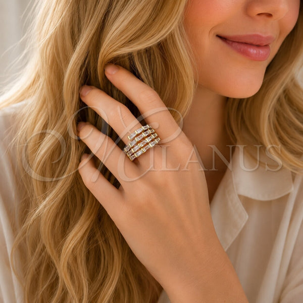 Anillo Multi Piedra 01.283.0069 Oro Laminado, Diseño de Baguette, con Zirconia Cubica Blanca, Pulido, Tono Dorado (Talla Unica)