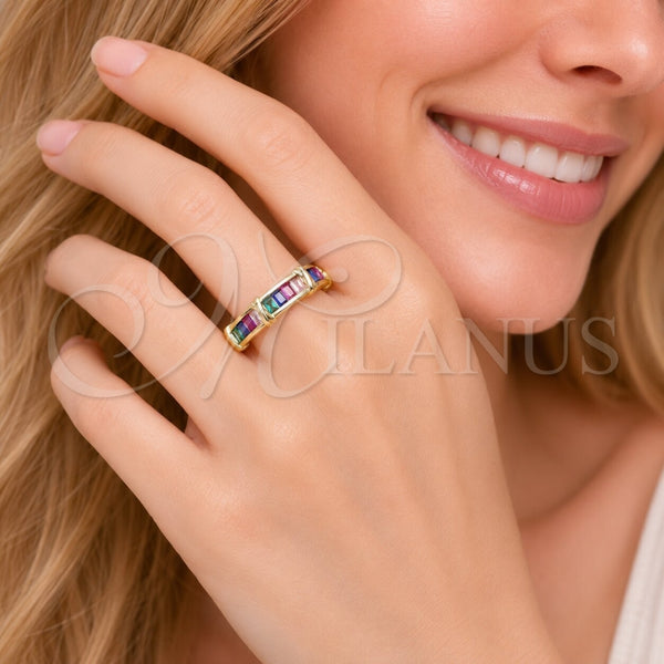 Anillo Multi Piedra 01.283.0071 Oro Laminado, Diseño de Baguette, con Zirconia Cubica Multicolor, Pulido, Tono Dorado (Talla Unica)